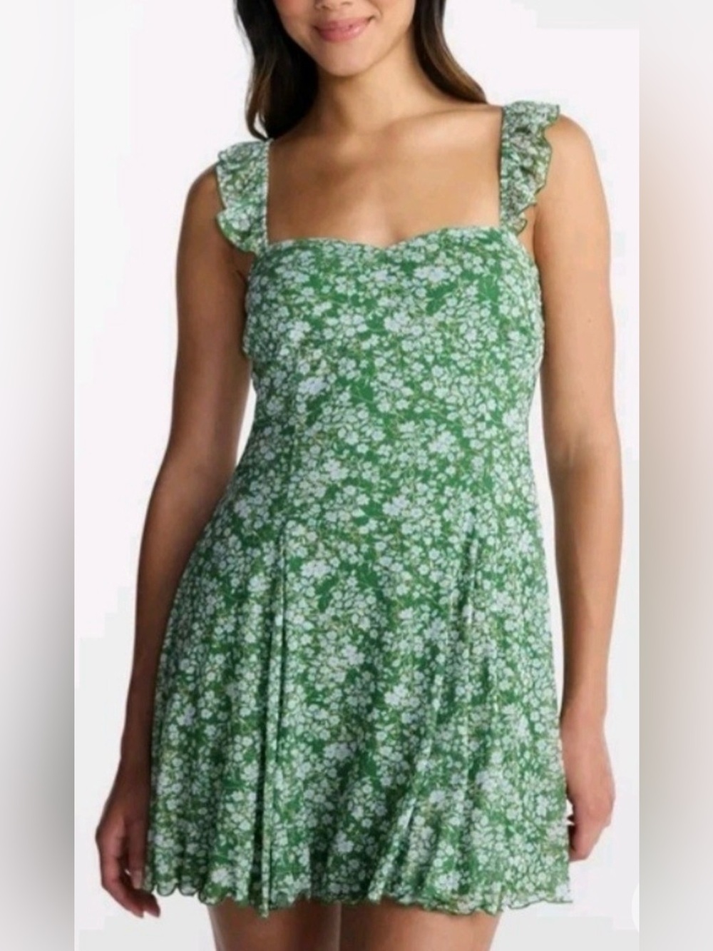 No Boundaries Green Floral Ruffle-Shoulder Midi Dress sz xl
